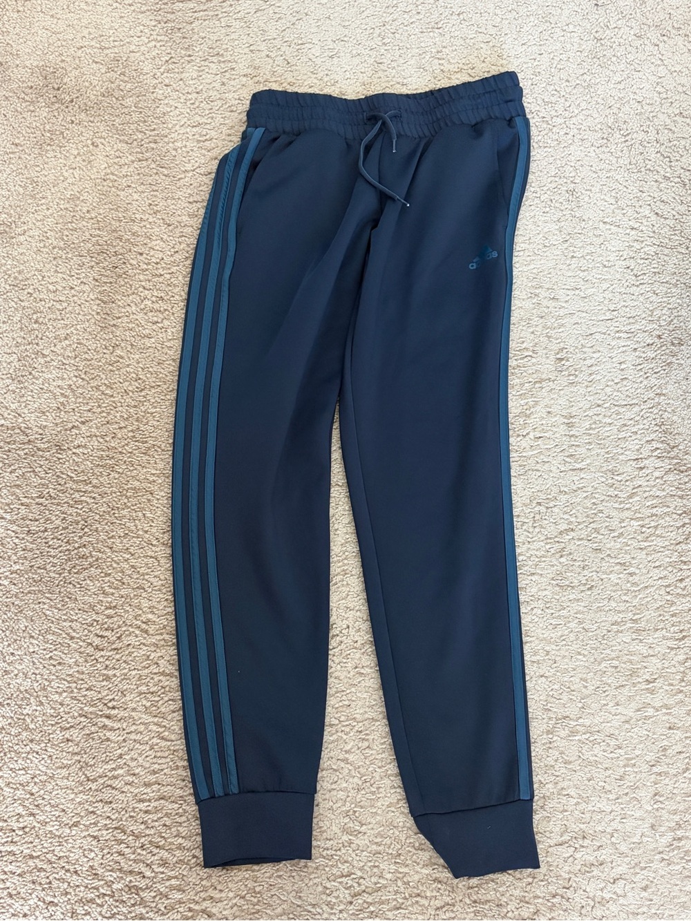 adidas Navy Blue Track Joggers with Teal Stripes